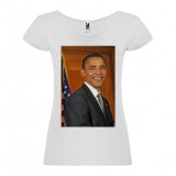 T-Shirt Barack Obama - col rond femme blanc