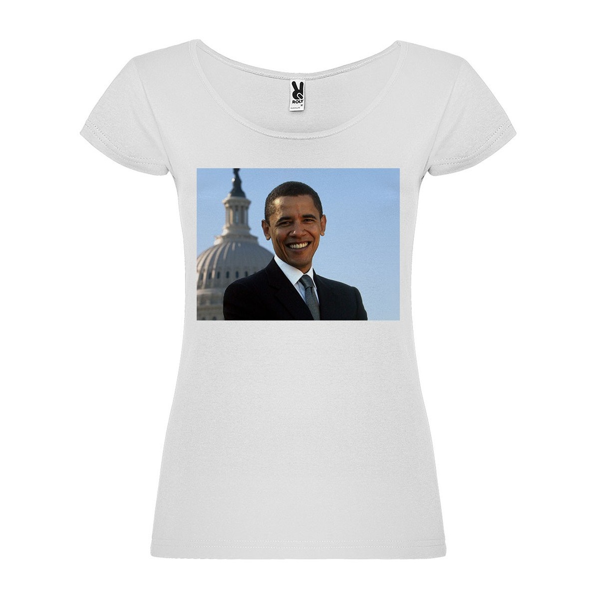 T-Shirt Barack Obama - col rond femme blanc