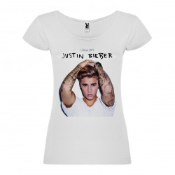 T-Shirt Justin Bieber - col rond femme blanc