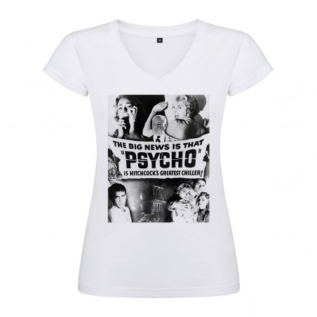 T-Shirt Psychose - col V femme blanc