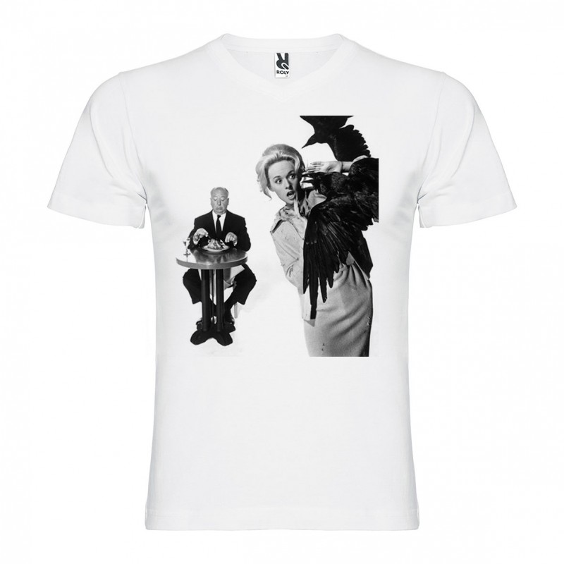 T-Shirt Les oiseaux - The Birds - col v homme blanc