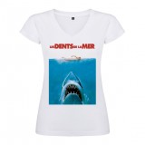 T-Shirt Jaws / Les dents de la mer - col V femme blanc