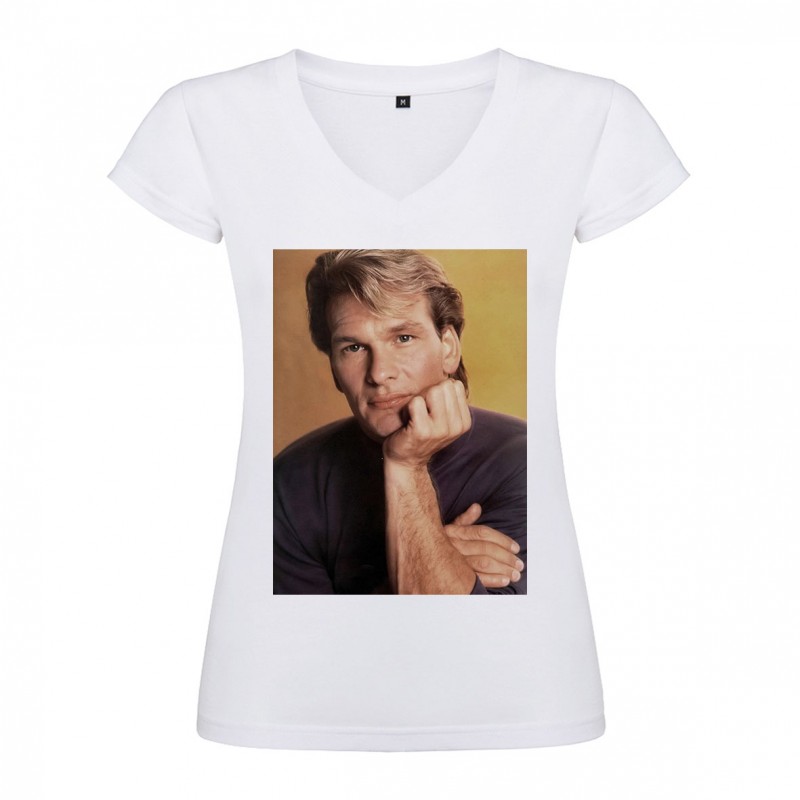 T-Shirt Patrick Swayze - col V femme blanc