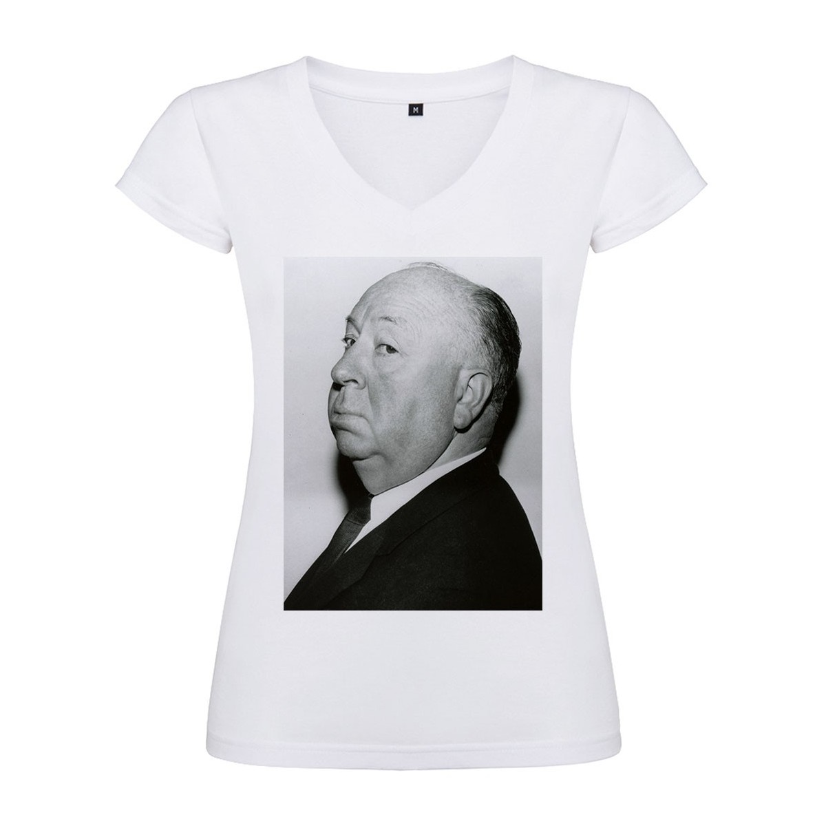 T-Shirt Alfred Hitchcock - col V femme blanc