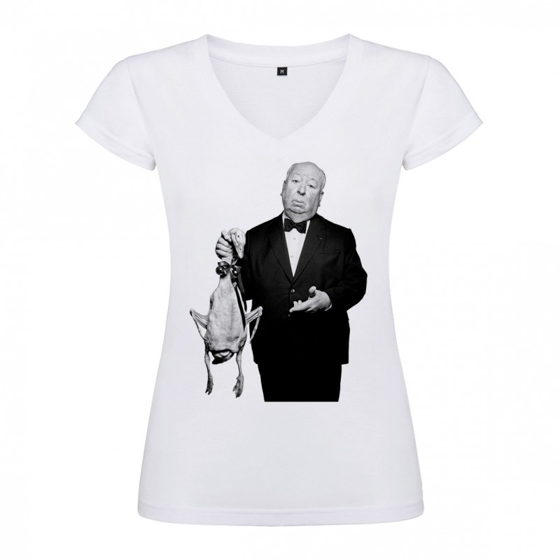 T-Shirt Alfred Hitchcock - col V femme blanc