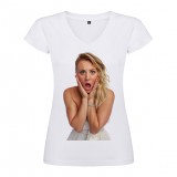 T-Shirt Kaley Cuoco - col V femme blanc