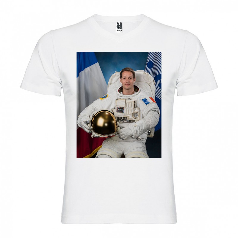 T-Shirt Thomas Pesquet - col v homme blanc