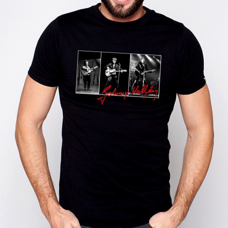 T-Shirt Johnny Hallyday triptyque - homme noir